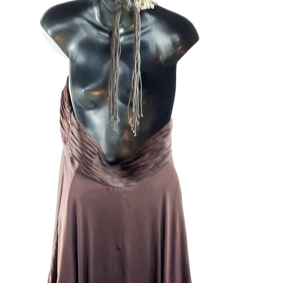 Plus Size 14 Brown Sheer Flowy Elegant Evening Halter Top Midi Dress - Picture 3 of 9